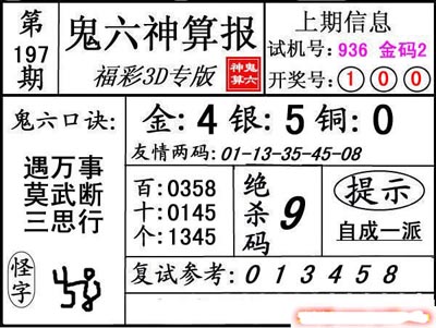 第197期3d鬼六神算报
