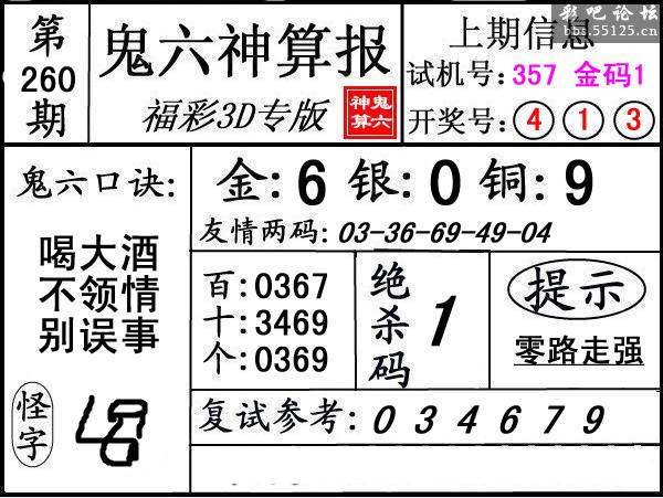 第260期3d鬼六神算报