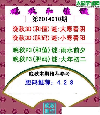 3d010期：晚秋和值谜（大寒看阴）