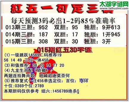3d015期红五一句定三码