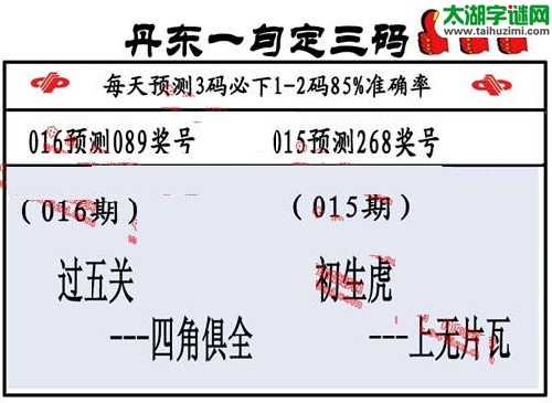 3d016期：丹东一句定三码【过五关--四角俱全】