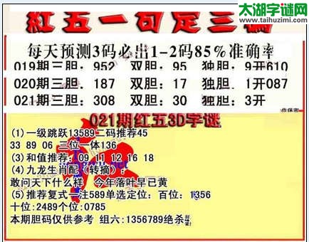3d021期红五一句定三码