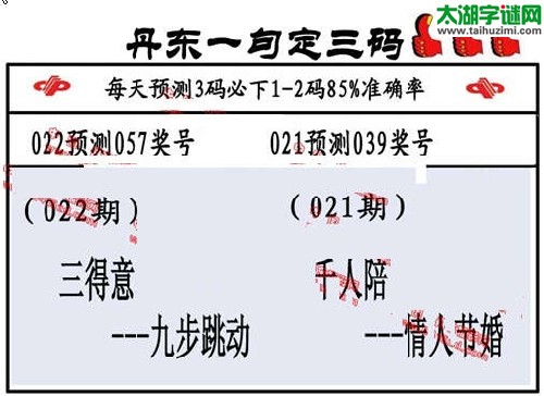 3d022期：丹东一句定三码【三得意--九步跳动】