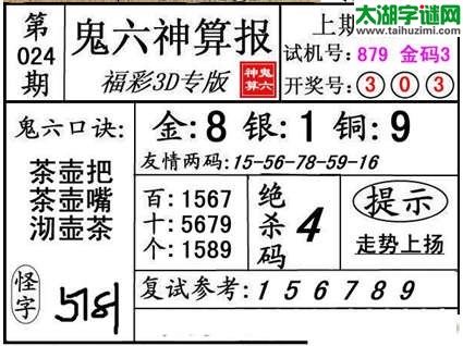 3d024期：【鬼六神算】胆码杀码图