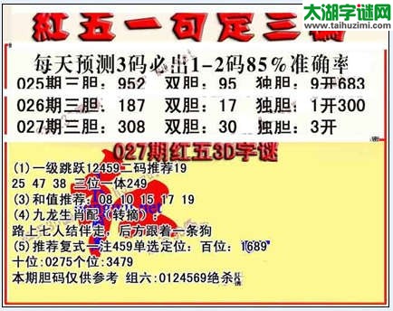 3d027期红五一句定三码