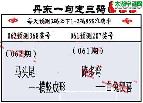 3d062期：丹东一句定三码【马头尾--横竖成形】