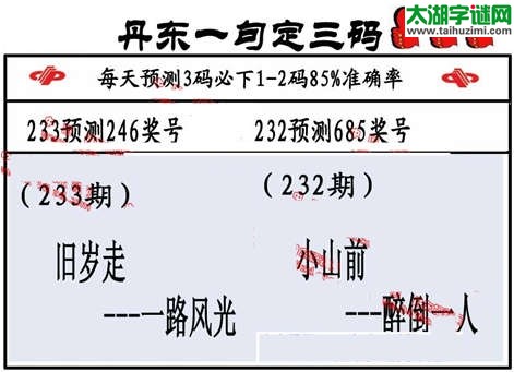 3d第2014233期丹东一句定三码