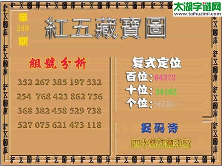 福彩3d红五藏宝图14248期