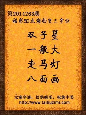3d263期太湖字谜：双子星，一般大，走马灯，八面画