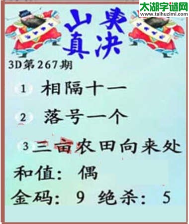 福彩3d第14267期山东真诀