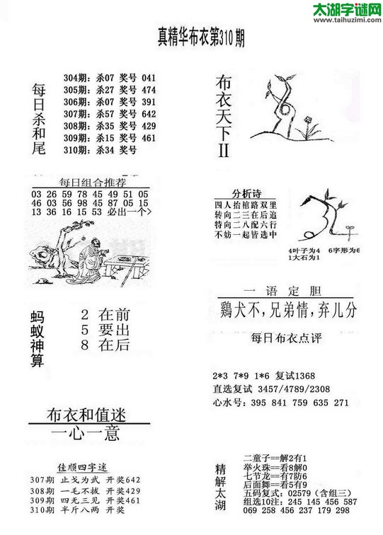 3d布衣天下图谜2014310期