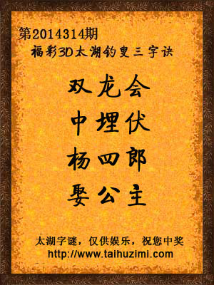 3d314期太湖字谜：双龙会，中埋伏，杨四郎，娶公主