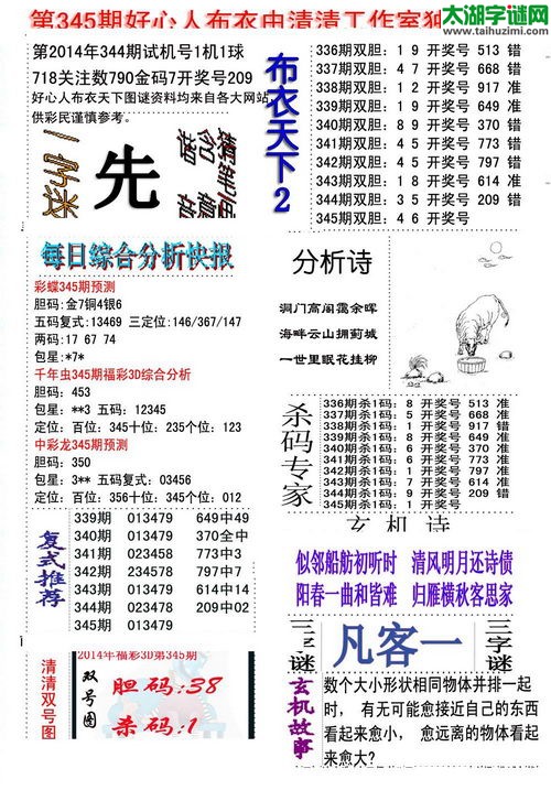3d14345期：好心人布衣图谜