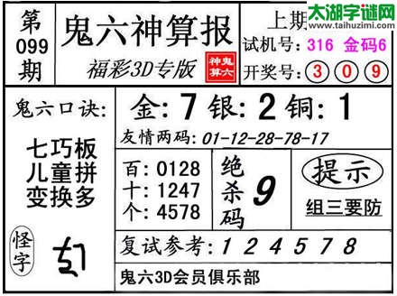 3d099期：【鬼六神算】金胆快报系列图