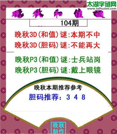 福彩3d晚秋和值谜15104期