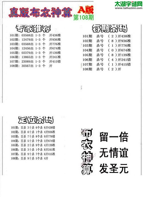 福彩3d布衣神算AB版-15108期