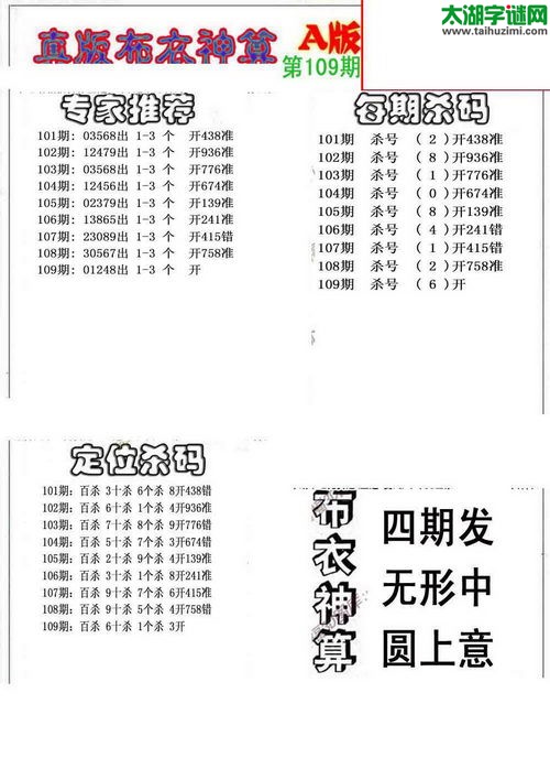 福彩3d布衣神算AB版-15109期