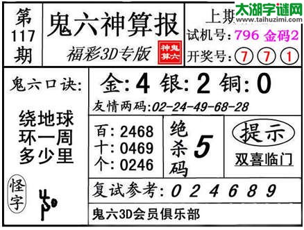 3d117期：【鬼六神算】金胆快报系列图