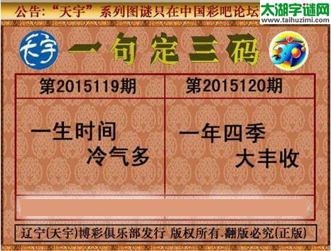 天宇图谜一句定三码-15120期