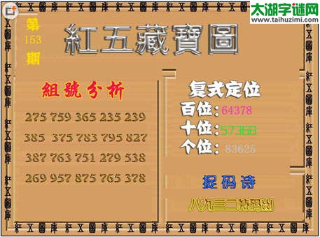 福彩3d红五藏宝图15153期