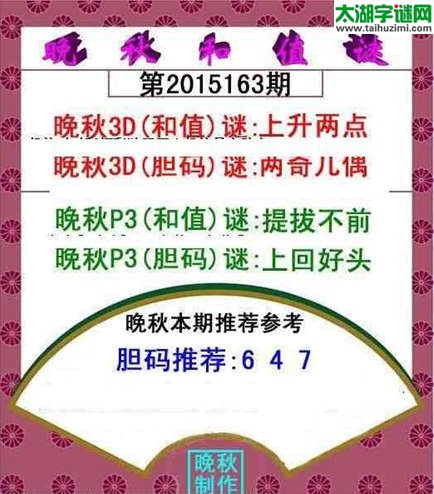 福彩3d晚秋和值谜15163期