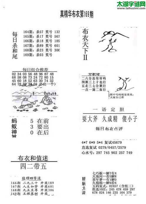 3d布衣天下图谜2015169期