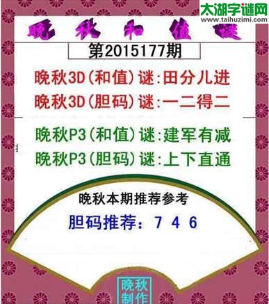 福彩3d晚秋和值谜15177期