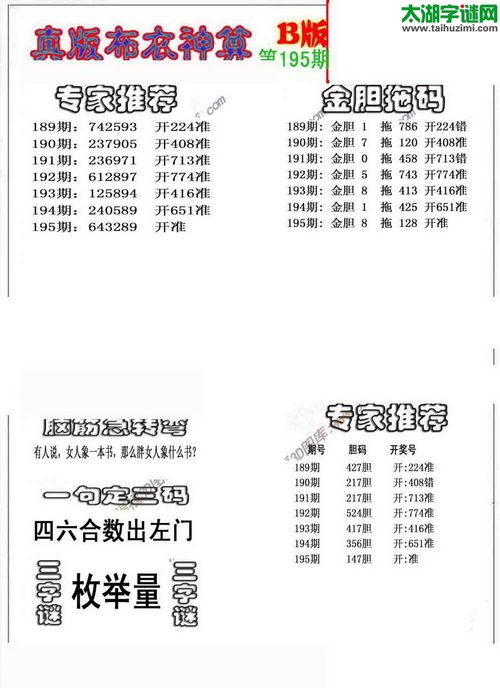 3d布衣神算AB版图谜2015195期
