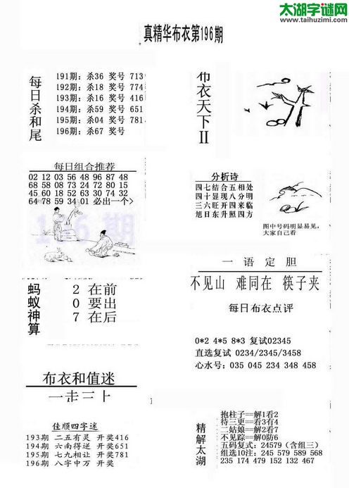 3d布衣天下图谜2015196期