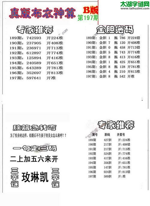 3d布衣神算AB版图谜2015197期