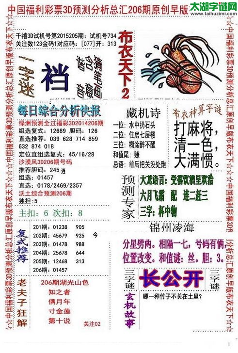 3d早版布衣天下图谜2015206期