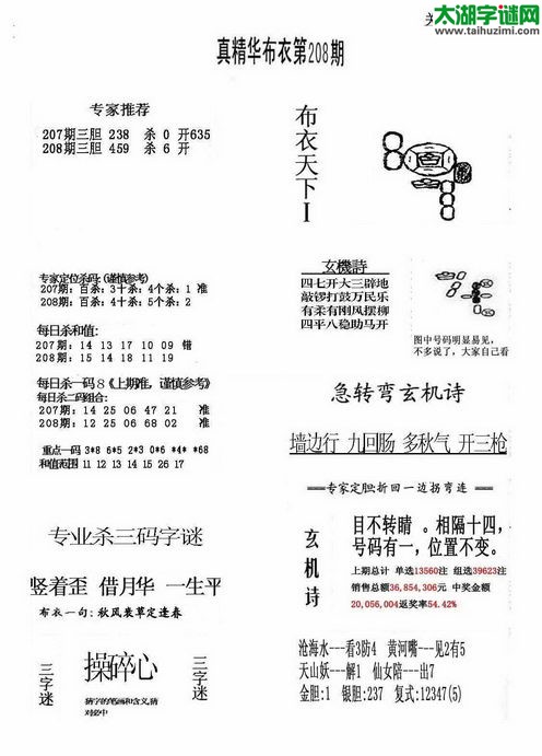 福彩3d布衣神算AB版-15208期