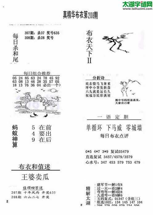 3d布衣神算AB版图谜2015208期