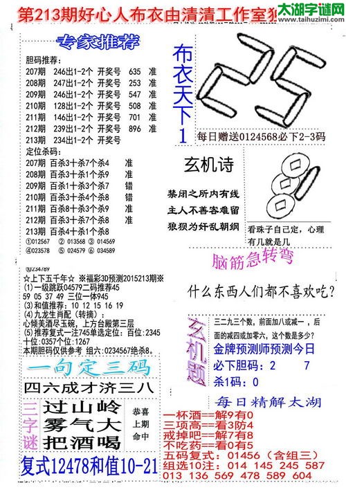 福彩3d好心人布衣-15213期
