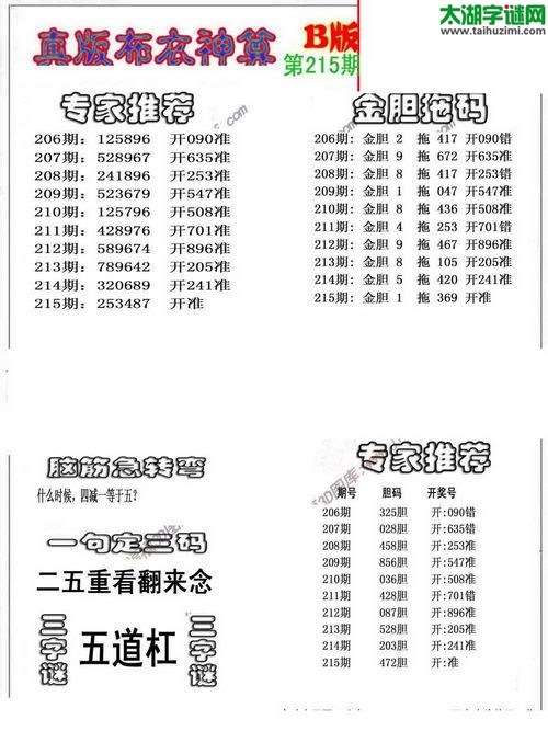 3d布衣神算AB版图谜2015215期