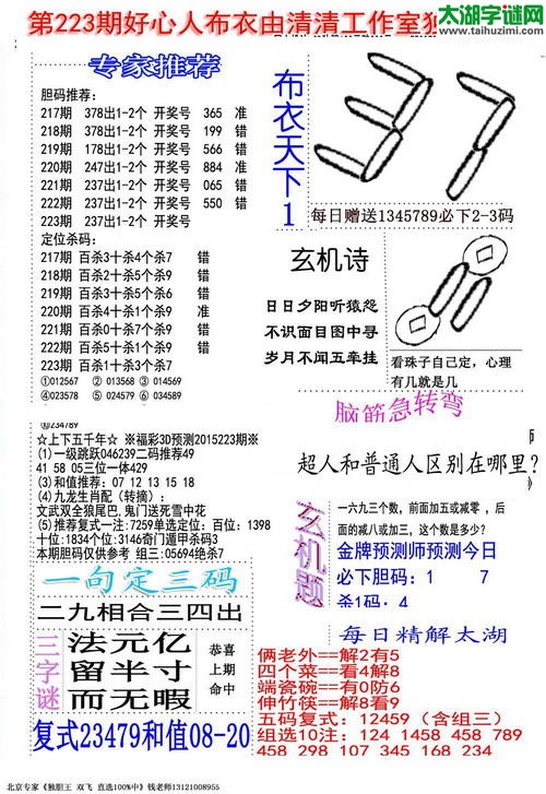 福彩3d好心人布衣-15223期