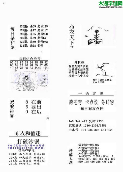 3d布衣天下图谜2015231期