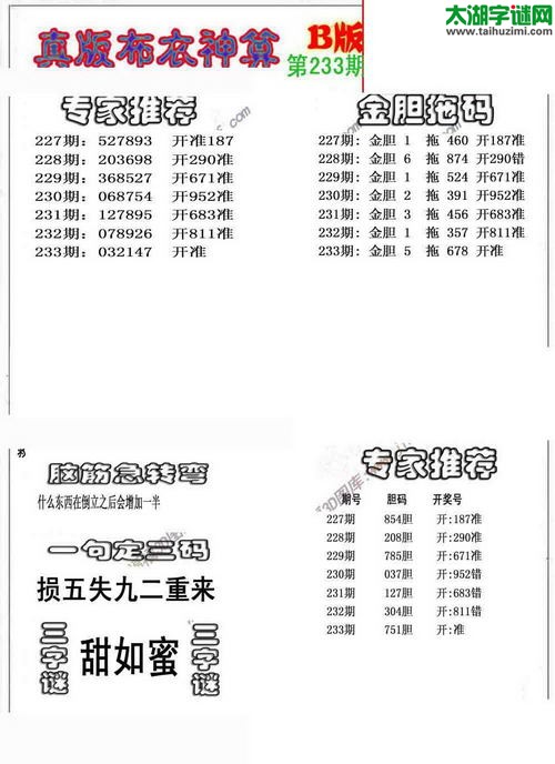 3d布衣神算AB版图谜2015233期