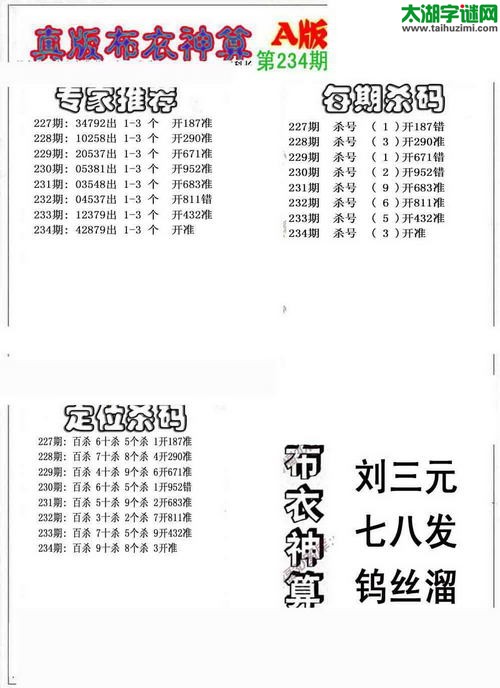 福彩3d布衣神算AB版-15234期