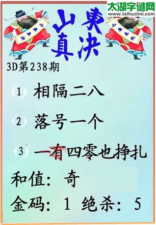 福彩3d第15238期山东真诀