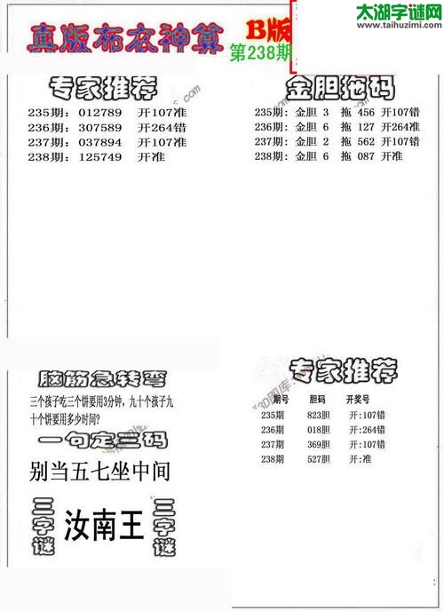 3d布衣神算AB版图谜2015238期