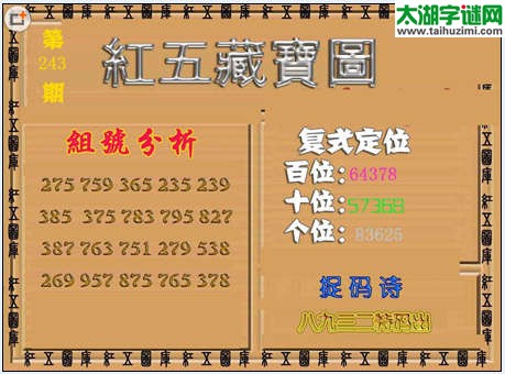 福彩3d红五藏宝图15243期