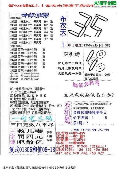 福彩3d好心人布衣-15245期