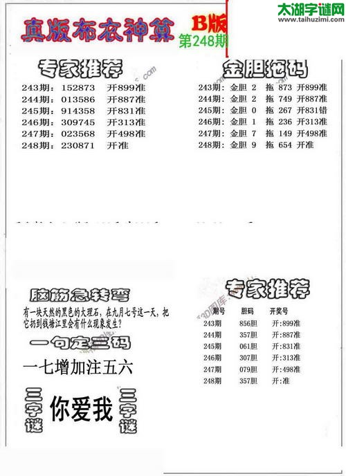 3d布衣神算AB版图谜2015248期