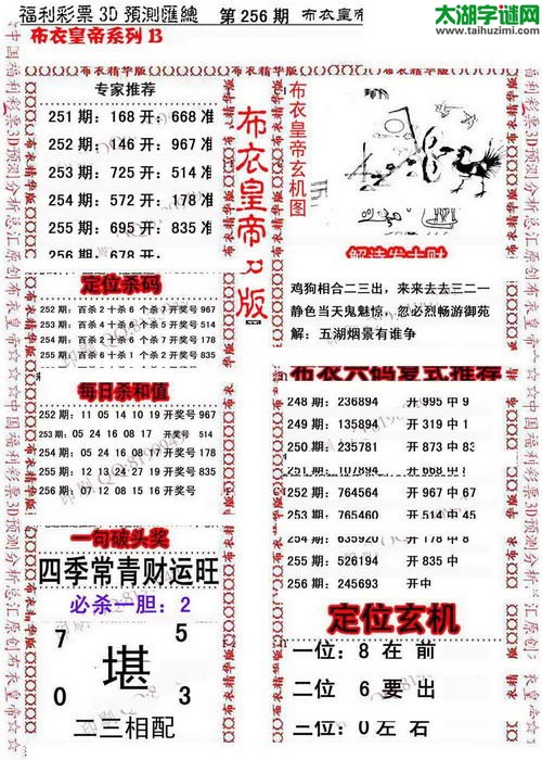 福彩3d第15256期布衣皇帝图谜B版