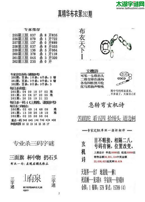 福彩3d布衣天下-15262期