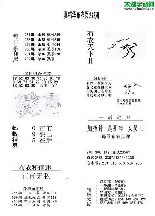 3d布衣天下图谜2015262期