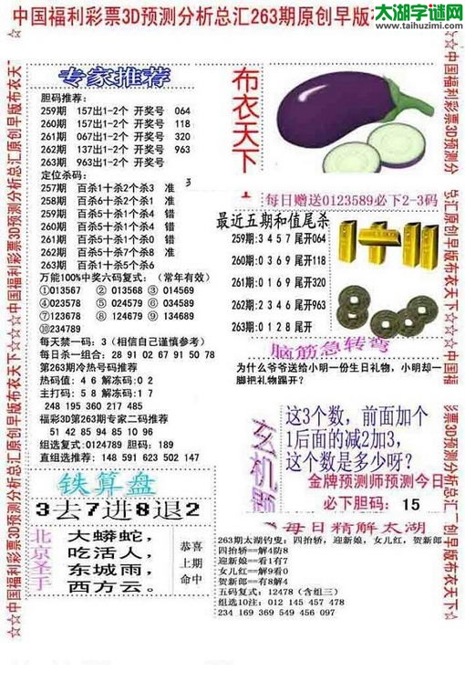 福彩3d早版布衣天下-15263期