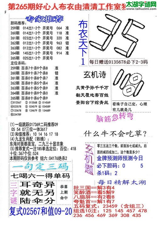 福彩3d好心人布衣-15265期