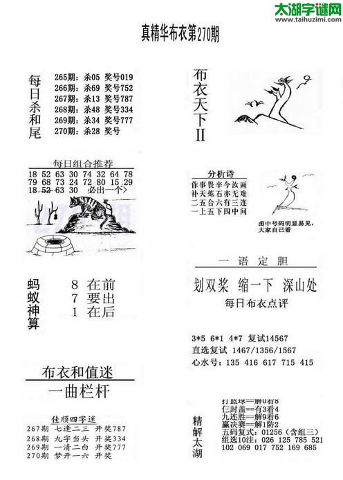 3d布衣天下图谜2015270期